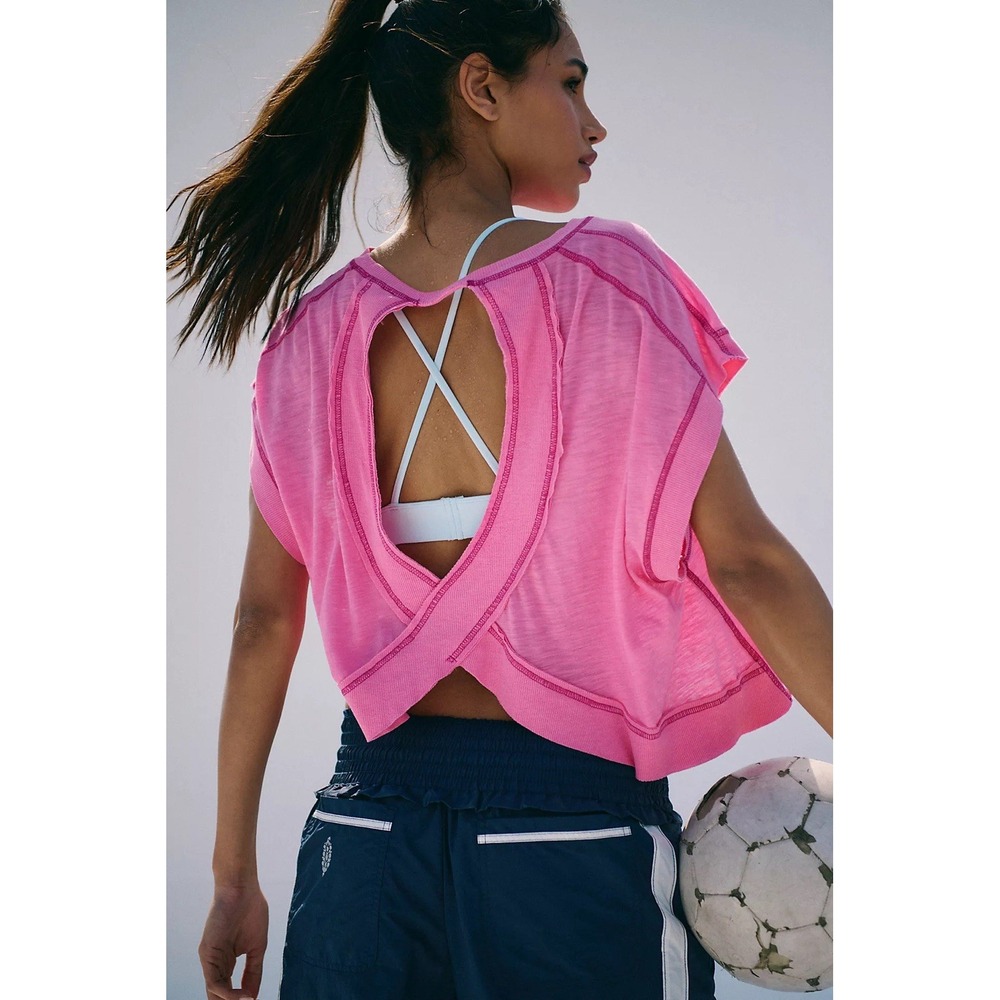New Free People Movement My Time Tee Workout Shirt XS X-Small Dragonfruit Pink